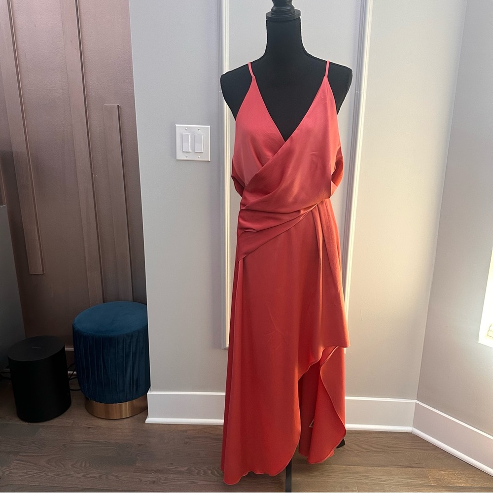 ASOS Elegant Coral Asymmetrical Wrap Dress